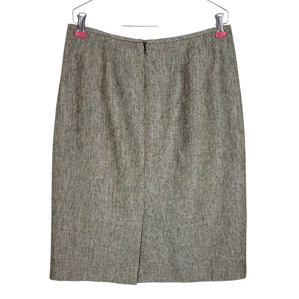 Kasper Tweed Skirt Suit 8 Black Tan Open Blazer 3/4 Sleeve Back Zip Kick Pleat - Picture 8 of 11